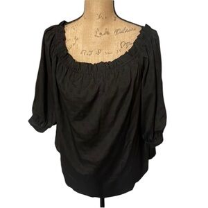 Black Vince Camuto on or off shoulder blouse with 3/4 sleeves.